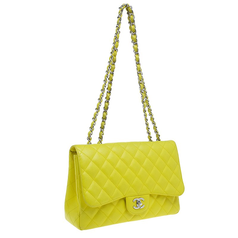 Chanel Yellow Caviar Leather Jumbo Single Flap Bag