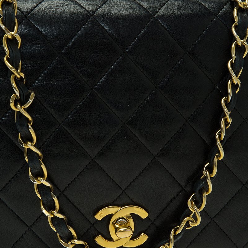 Chanel Black Quilted Lambskin Leather Vintage Full Flap Bag Chanel