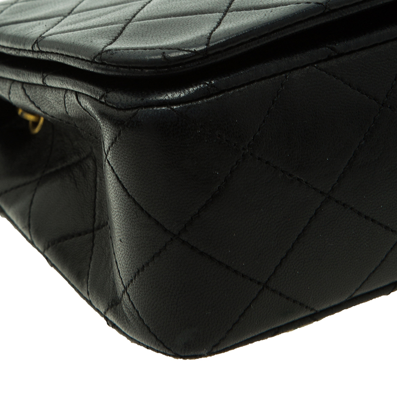 Chanel Black Quilted Lambskin Leather Vintage Full Flap Bag