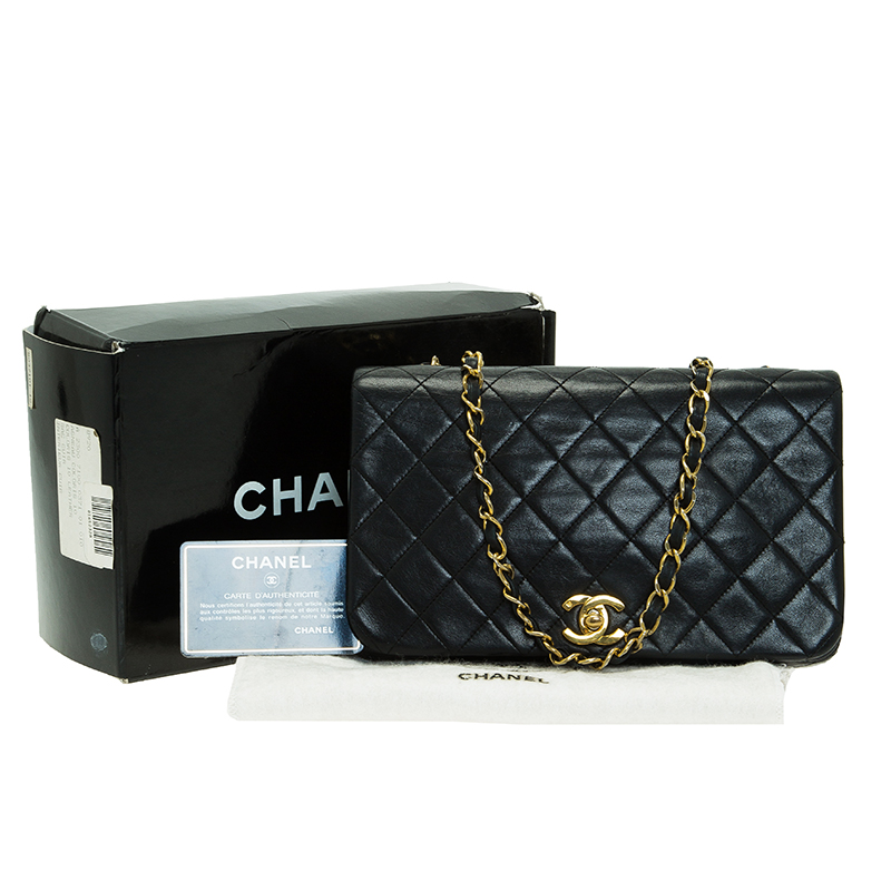 Chanel Black Quilted Lambskin Leather Vintage Full Flap Bag