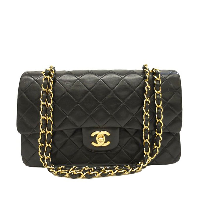 chanel black quilted lambskin leather medium classic double flap bag