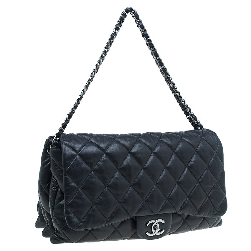 Chanel Black Quilted Lambskin Leather Maxi 3 Accordion Flap Bag