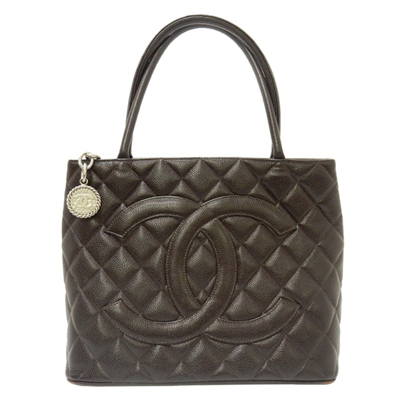 مملوكة مسبقًا Chanel Dark Brown Quilted Caviar Medallion Tote