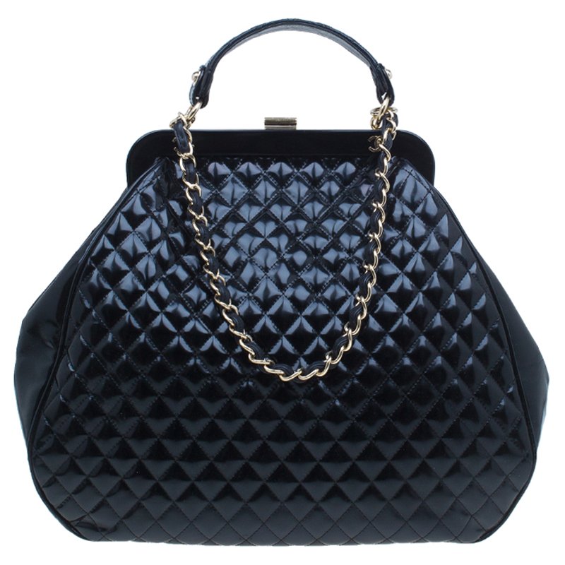 Chanel Black Quilted Glazed Leather Frame Doctor Bag Chanel