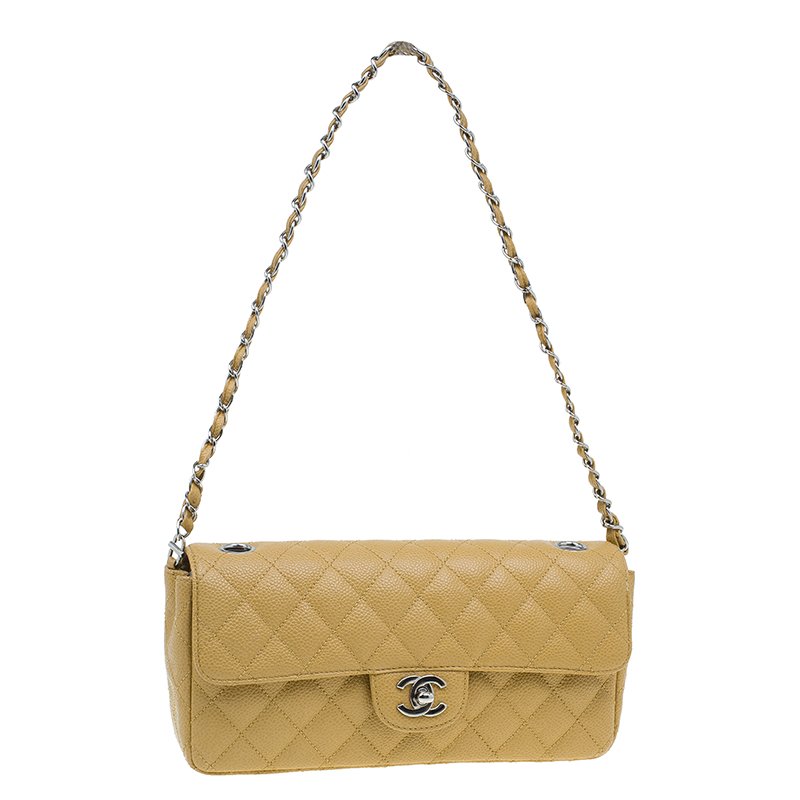Chanel Beige Quilted Lambskin East West Flap Bag Chanel