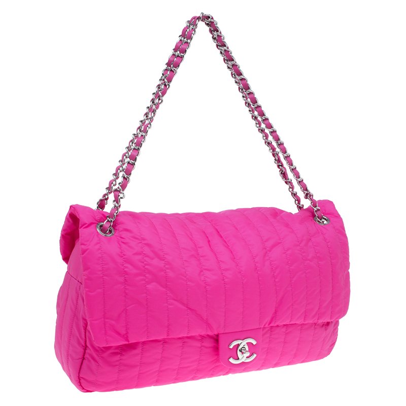 Chanel Pink and Multicolor Nylon Airline XL Flap Bag