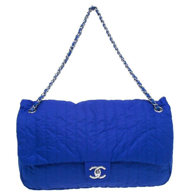 Chanel Blue Quilted Nylon Large Flap Shoulder Bag