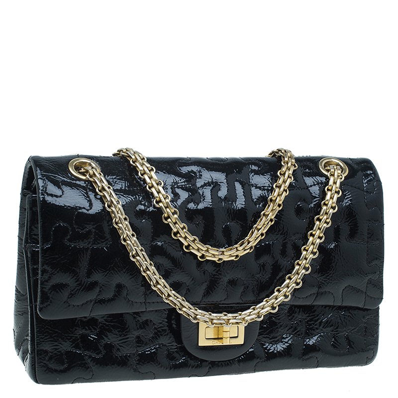 Chanel Black Patent Leather Puzzle 2.55 Reissue Classic 225 Flap Bag