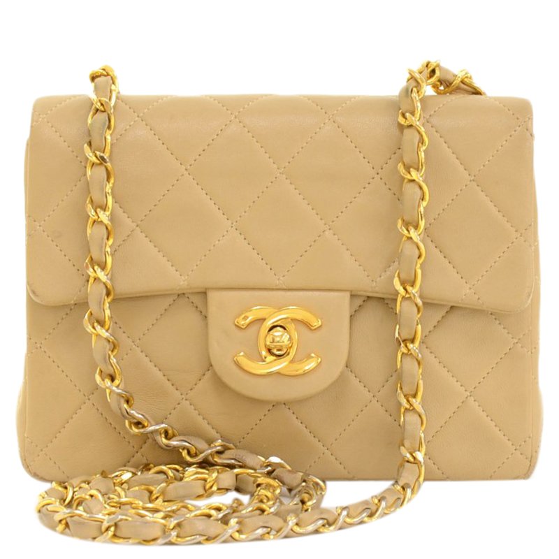 Chanel Beige Quilted Lambskin Mini Vintage Classic Flap Bag