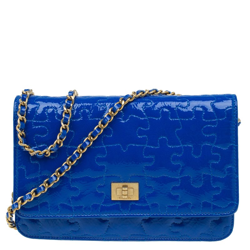 Chanel Blue Patent Leather Reissue Puzzle Woc Shoulder Bag