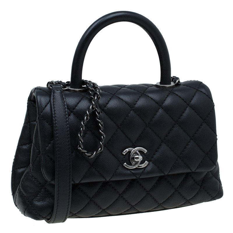 Chanel Black Quilted Caviar Leather Mini Coco Top Handle Bag