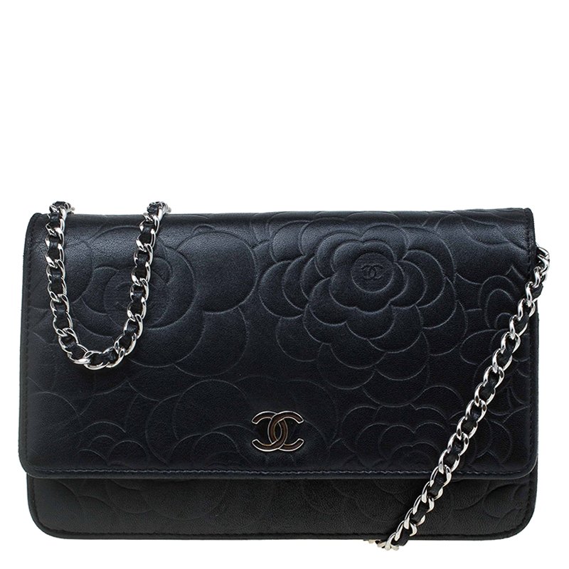 Chanel Black Embossed Lambskin Camellia WOC Clutch Bag Chanel | The ...