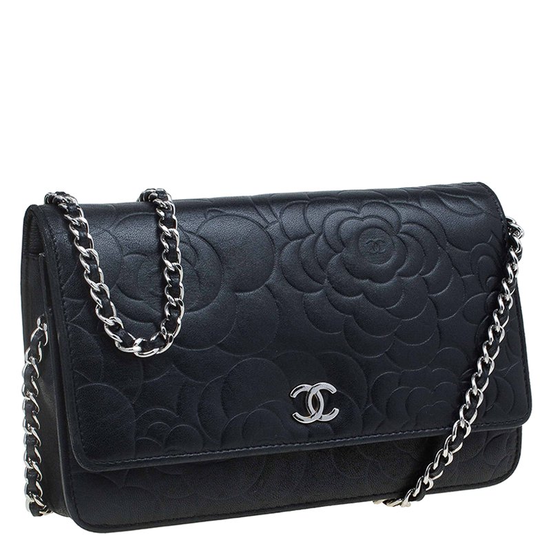 Chanel Black Embossed Lambskin Camellia WOC Clutch Bag Chanel | TLC