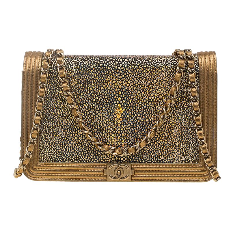 Chanel Gold Stingray and Leather Boy WOC Clutch Bag
