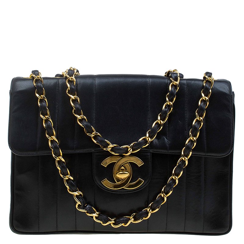Chanel Black Leather Vintage Maxi Classic Single Flap Bag