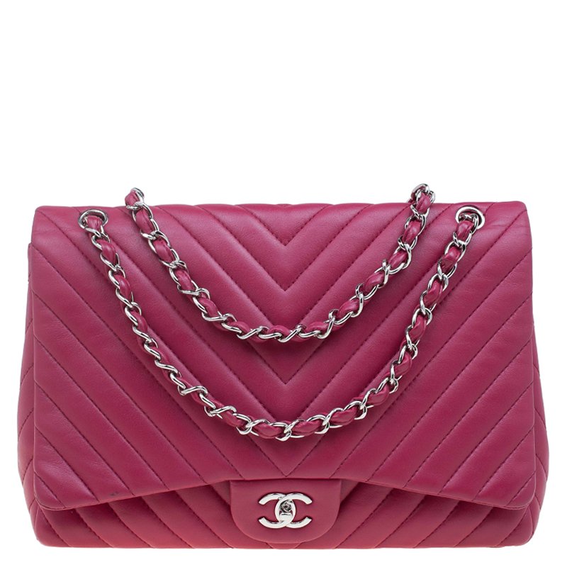 Chanel Rouge Chevron Quilted Lambskin Maxi Classic Flap Bag