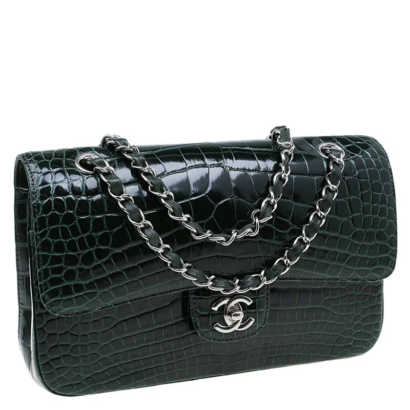 Chanel Dark Green Alligator Medium Classic Double Flap Bag