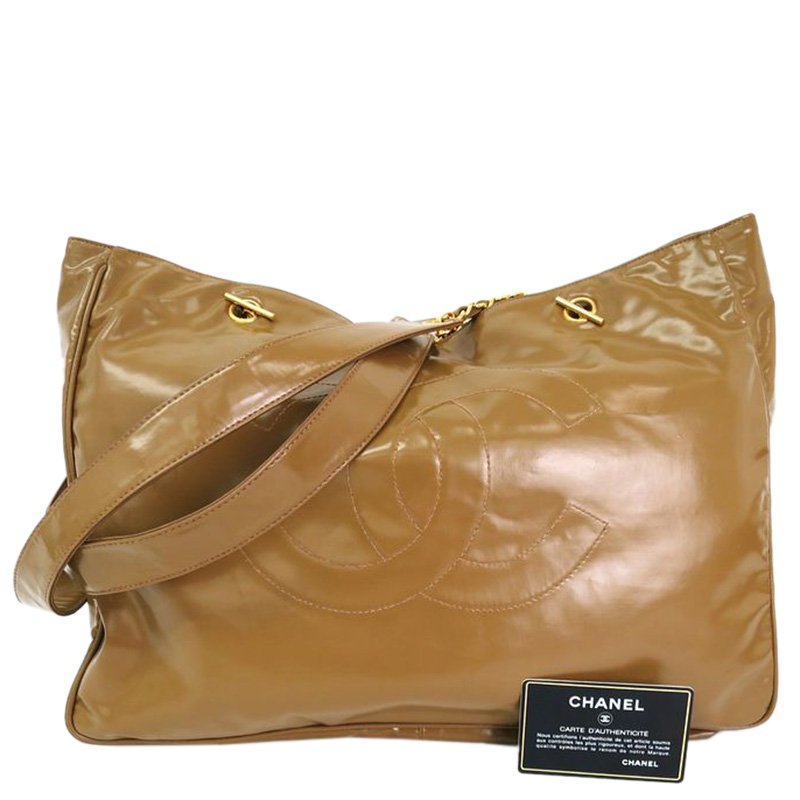 Pre Owned Chanel Brown Coated Canvas Tote