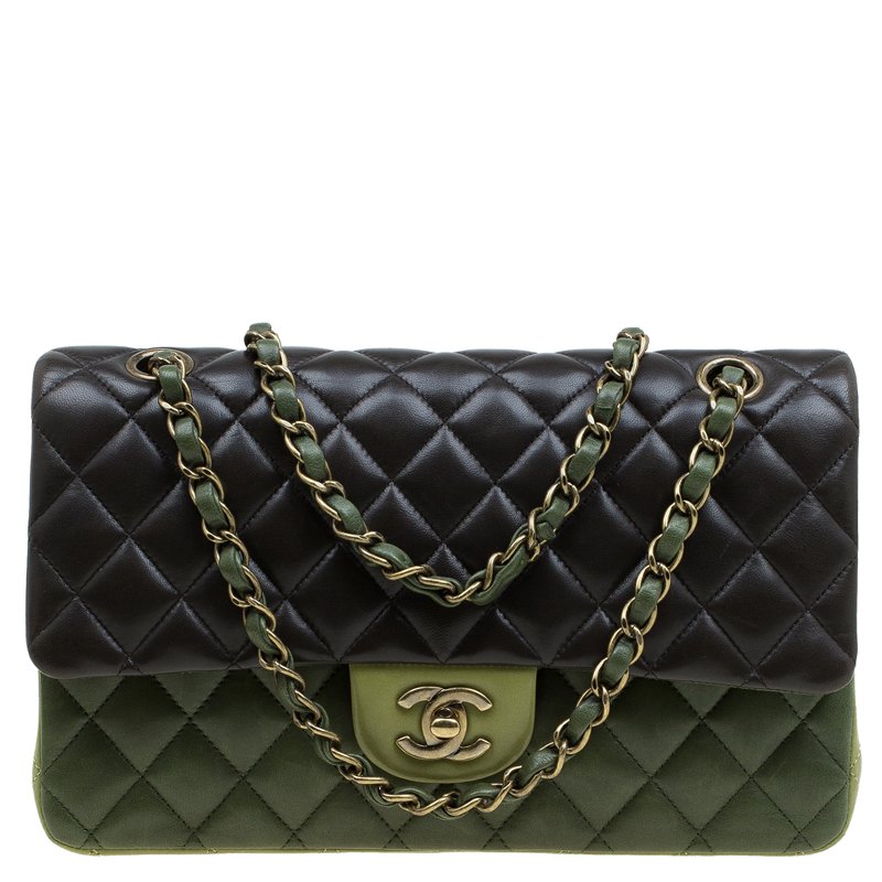 Chanel Tri-Color Quilted Lambskin Leather Classic Medium Double Flap Bag