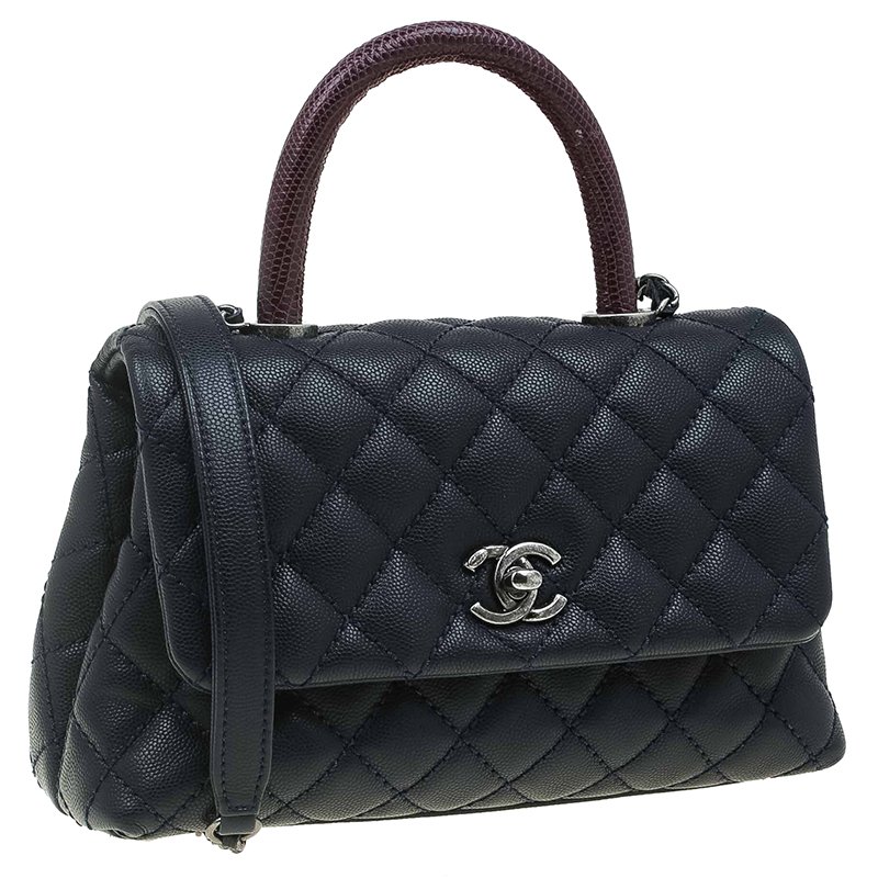 Chanel Navy Blue Quilted Caviar Leather Small Lizard Handle Coco Flap Bag  Chanel | TLC