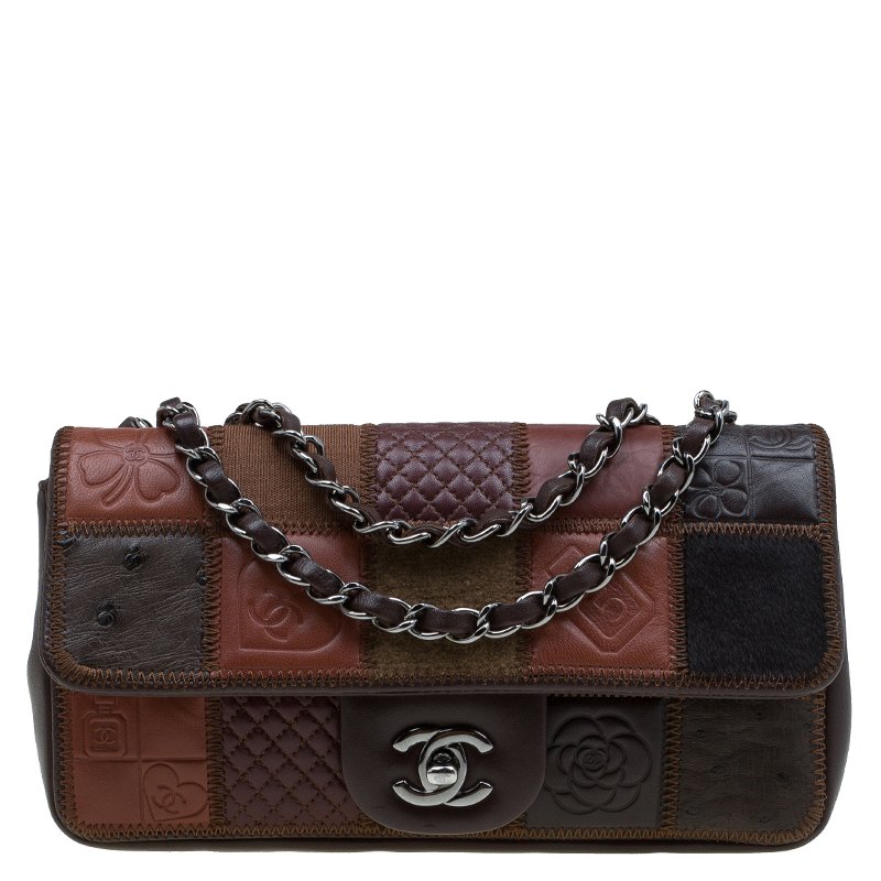 Chanel Brown Leather Mixed Patchwork East West Flap Bag Chanel | The ...