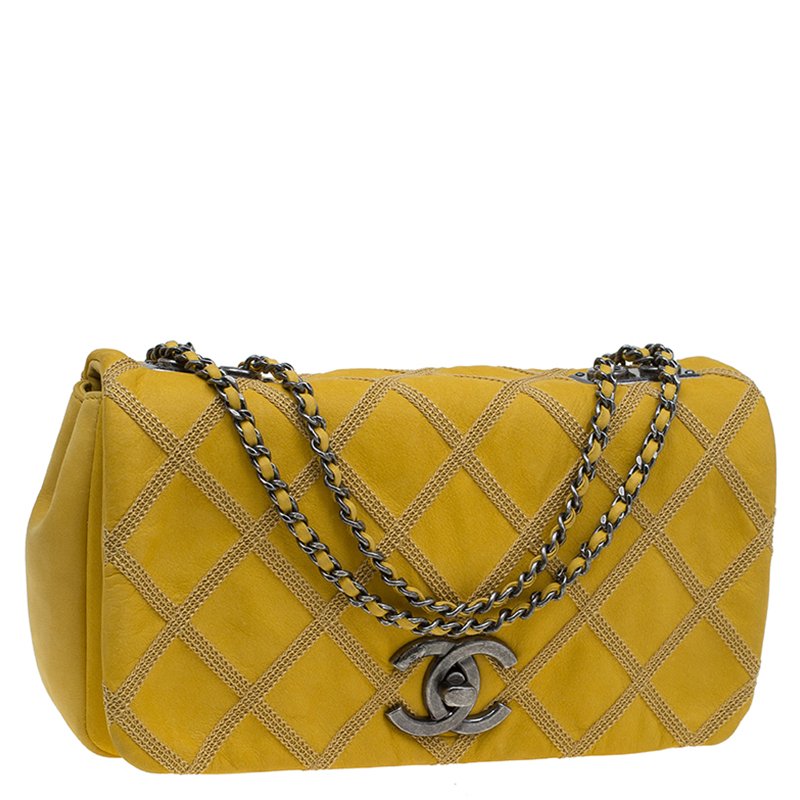 Chanel Yellow Diamond Stitch Leather Small Flap Bag
