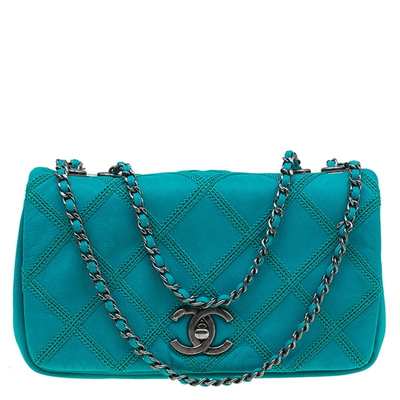 Chanel Green Diamond Stitch Leather Mini Flap Bag