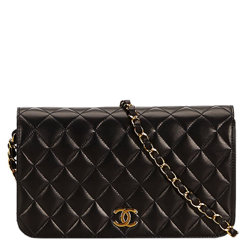 Pre Owned Chanel Black Quilted Lambskin Full Flap Bag