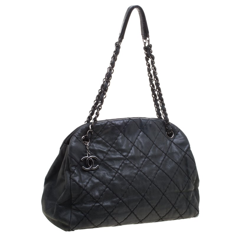 Chanel Black Quilted Iridescent Leather Just Mademoie Bowling Bag Chanel Black Quilted Iridescent Leather Just Mademoie Bowling Bag