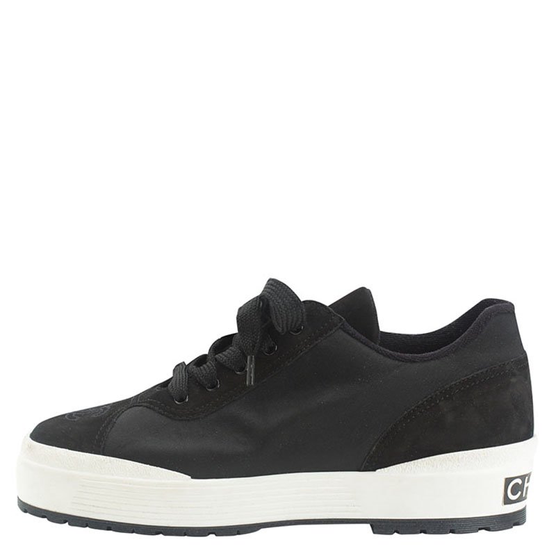 Pre Owned Chanel Black Suede and Nylon CC Platform Sneakers Size 38