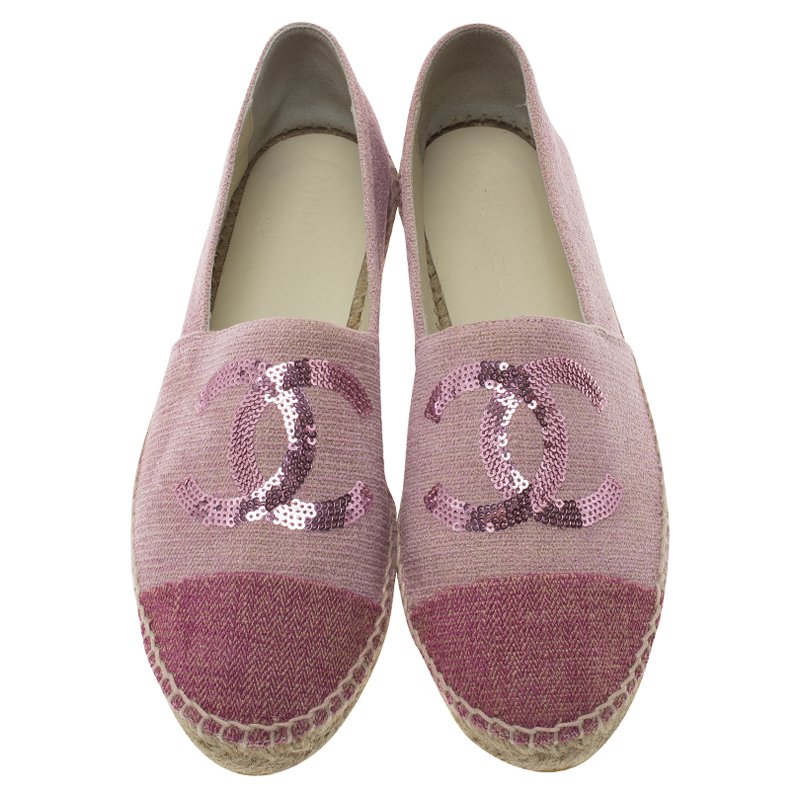 chanel pink sequin espadrilles