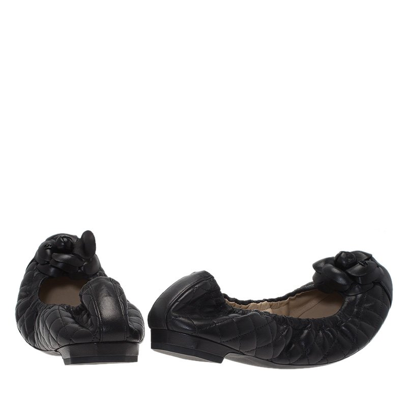 Chanel Black Camellia Elastic Ballet Flats Size 37.5 Chanel | TLC