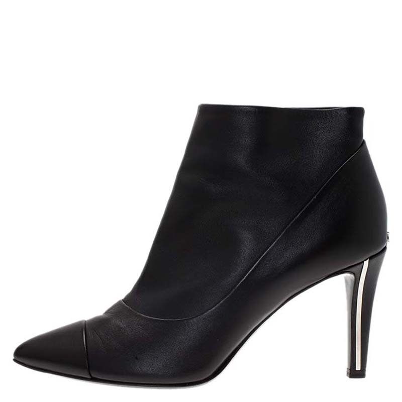 Chanel Black Leather Cap Toe Ankle Boots Size 38 Chanel | TLC