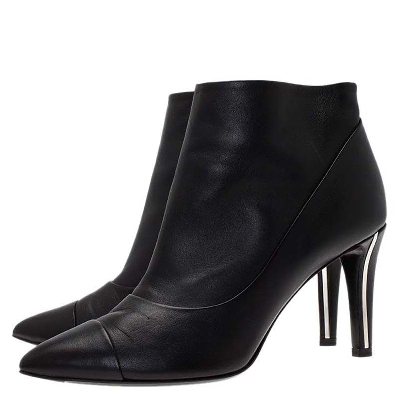 Chanel Black Leather Cap Toe Ankle Boots Size 38 Chanel | TLC
