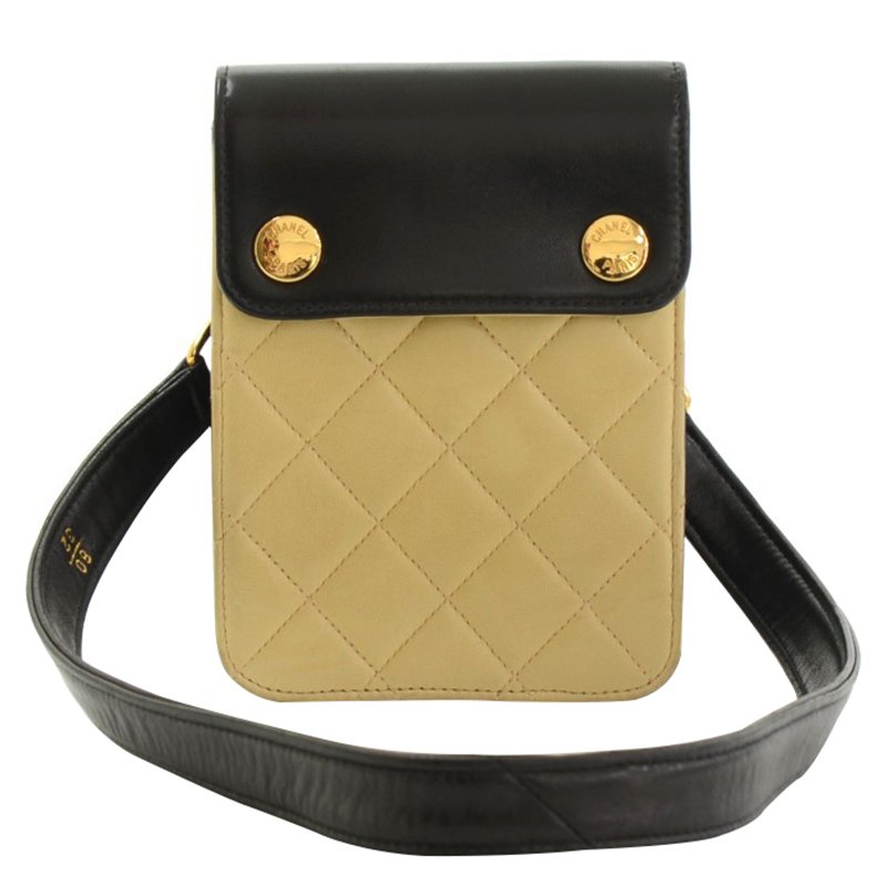 Pre Owned Chanel Bi Color Quilted Lambskin Mini Pouch Bag