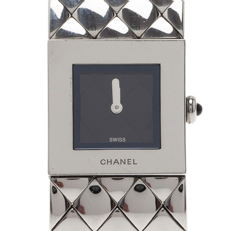 Pre Owned Chanel Black Stainless Steel Matelasse Women's Wristwatch 19MM