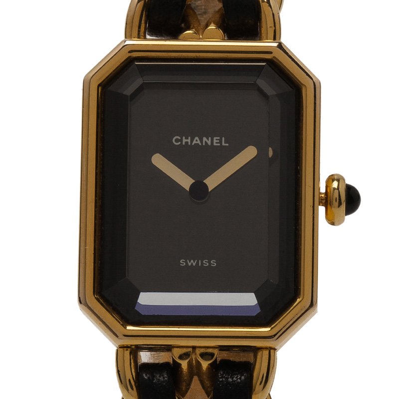 Pre Owned Chanel Black Gold-Plated Stainless Steel Première Women's Wristwatch 20MM 
