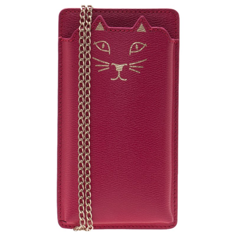 Pre Owned Charlotte Olympia Magenta Leather Feline iPhone 6 Case with Chain