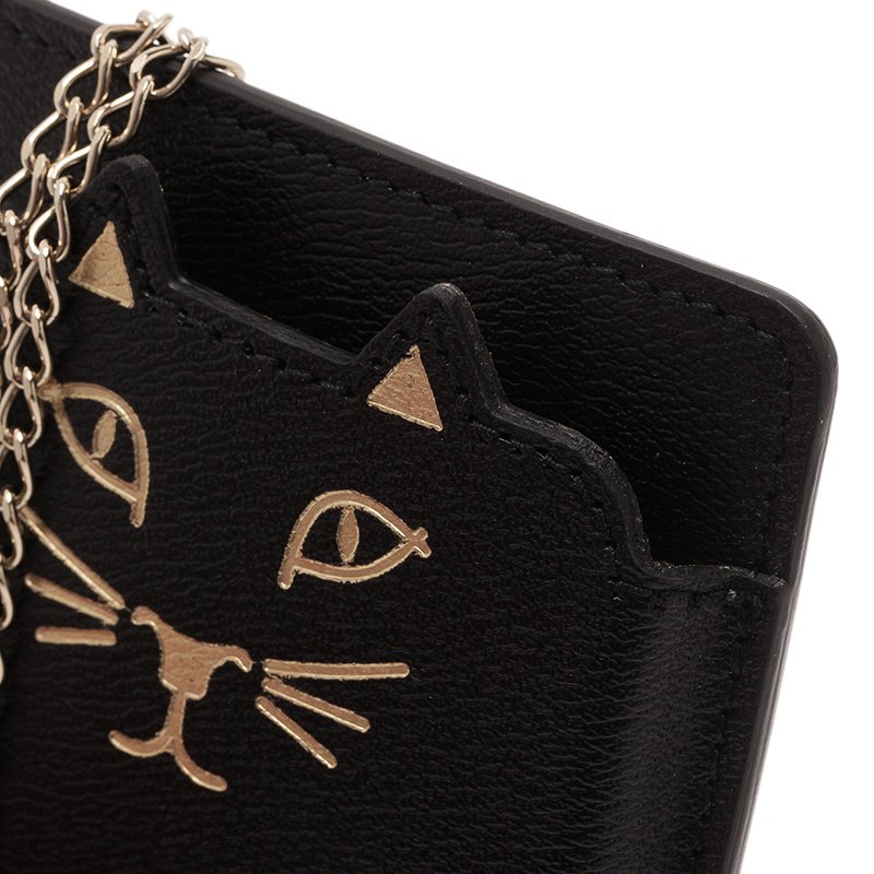 Charlotte Olympia Black Leather Feline iPhone 6 Case with Chain