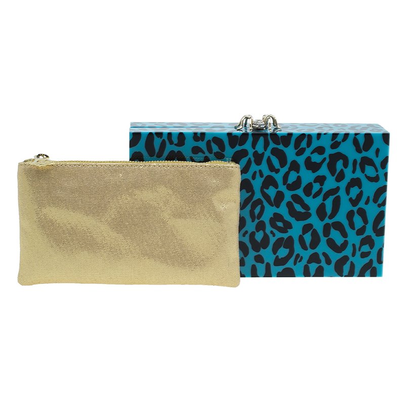 Pre Owned Charlotte Olympia Blue Leopard Print Perspex Spider Pandora Box Clutch
