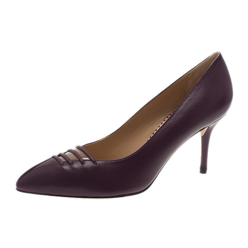 Pre Owned Charlotte Olympia Burgundy Leather Anna Pointed Toe Pumps Size 36