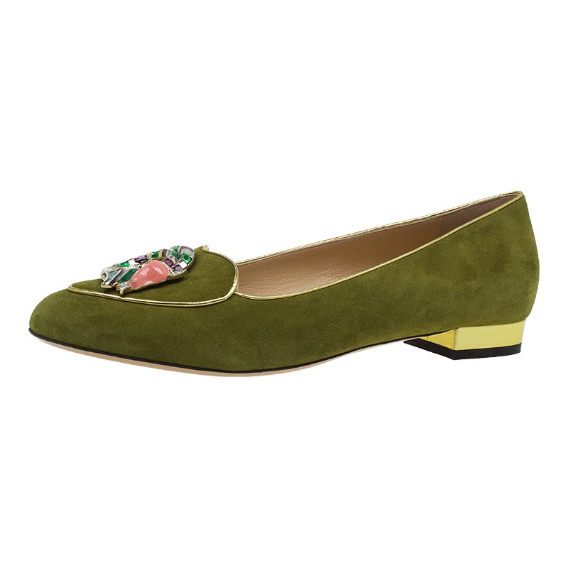Charlotte Olympia Green Suede Capricorn Smoking Slippers Size 41