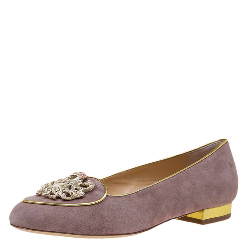 Charlotte Olympia Lilac Suede Virgo Smoking Slippers Size 36.5