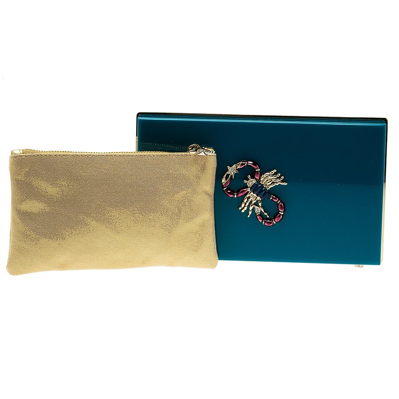 Charlotte Olympia Teal Perspex Scorpio Zodiac Pandora Box Clutch