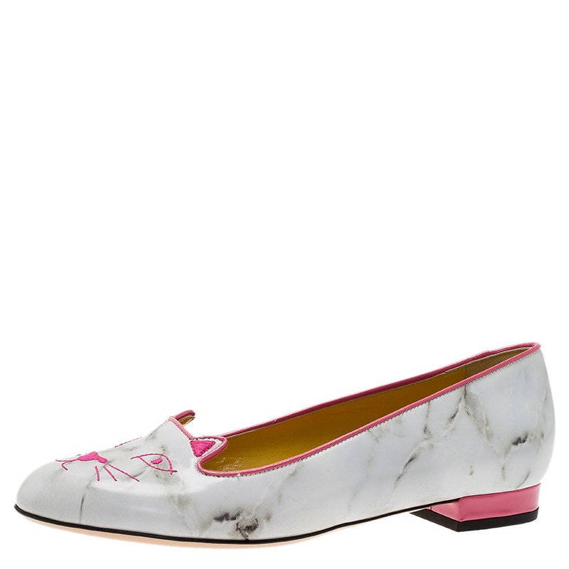 Pre Owned Charlotte Olympia Marble Kitty Flats Size 38
