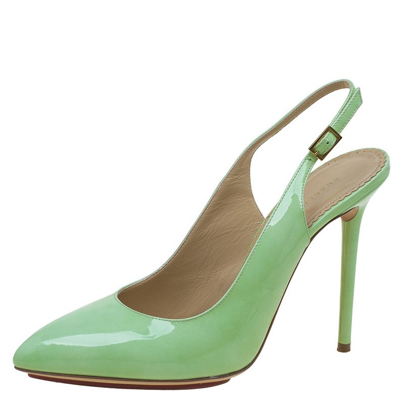 Pre Owned حذاء كعب عالي شارلوت أوليمبيا مونرو جلد أخضر لامع بفتحة كعب مقاس 40