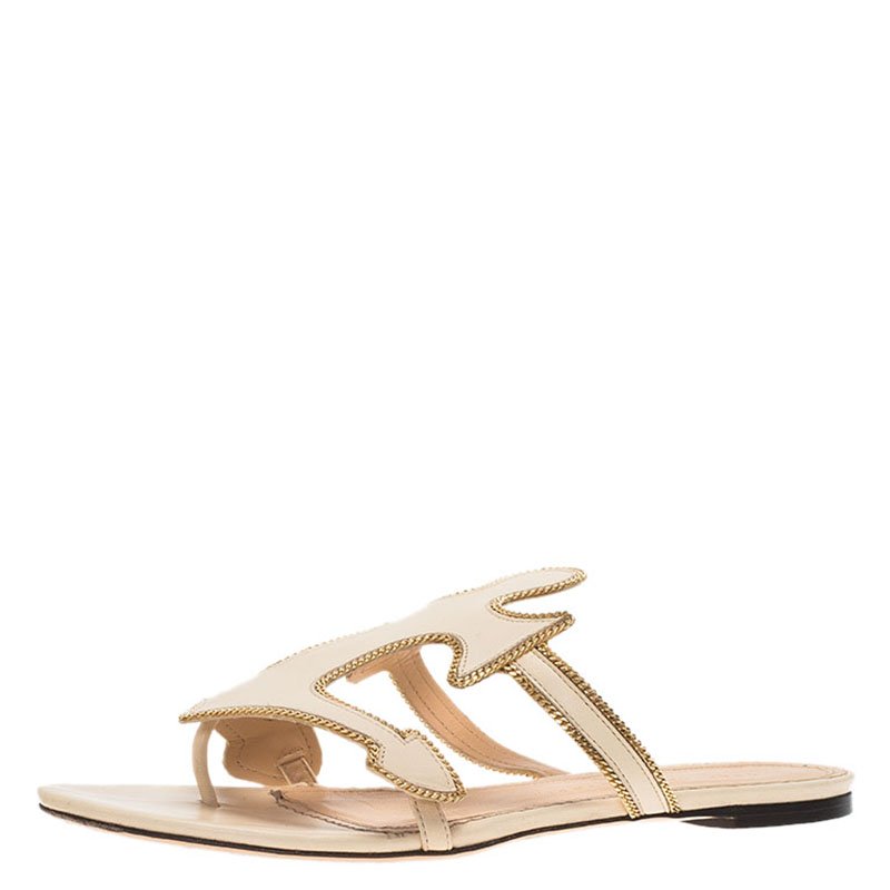 Pre Owned صندل فلات شارلوت أوليمبيا أثليتك جلد بيج مقاس 39