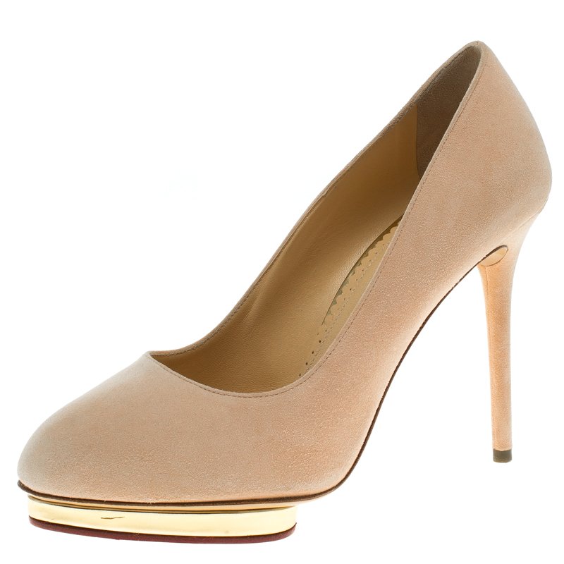 Pre Owned Charlotte Olympia Blush Pink Suede Dotty Platform Pumps Size 40