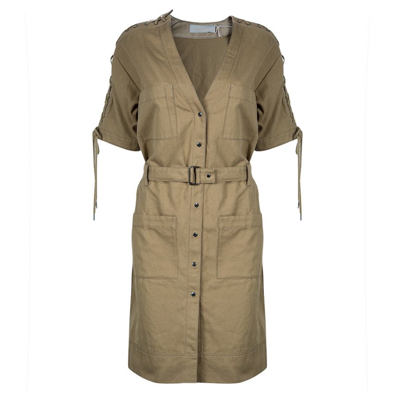 Pre Owned Chloe Beige Criss Cross Sleeve Dress M