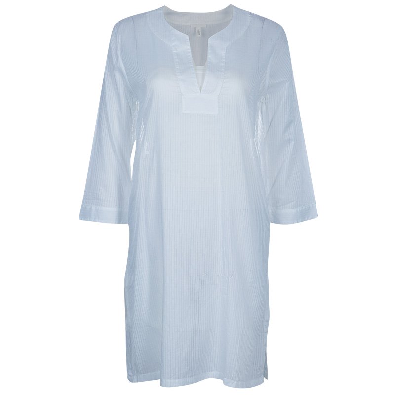 Chloe White Cotton Long Sleeve Tunic Top M
